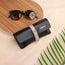 Black personalised sunglass case with sunglasses