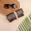 Brown personalised sunglass case with sunglasses