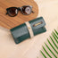 Green personalised sunglass case with sunglasses