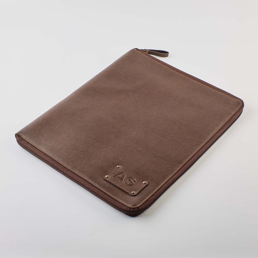 PERSONALISED ZIPPERED OFFICE FOLDER - BROWN