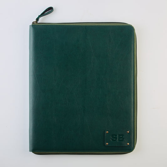 PERSONALISED ZIPPERED OFFICE FOLDER - GREEN