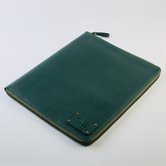 PERSONALISED ZIPPERED OFFICE FOLDER - GREEN