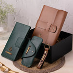 Leather gift set with notebook, wallets, and keychain