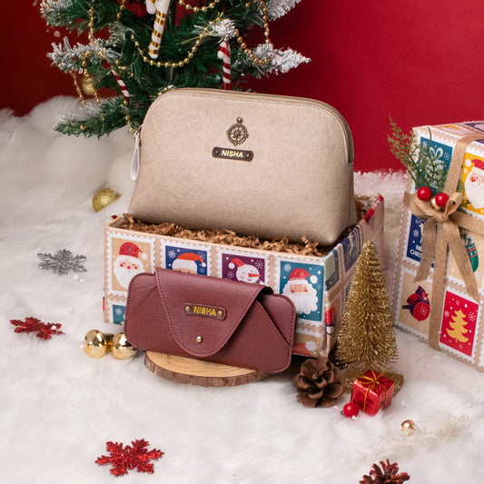 Christmas hamper with personalised pouch and eyewear case