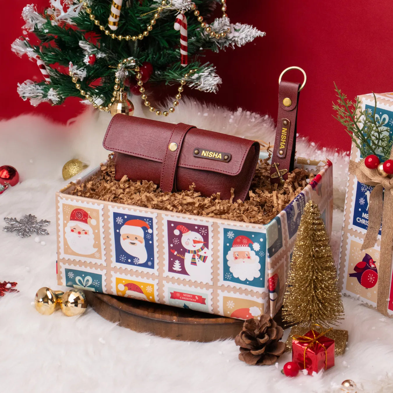 Festive personalised gift set with sunglasses case and keychain