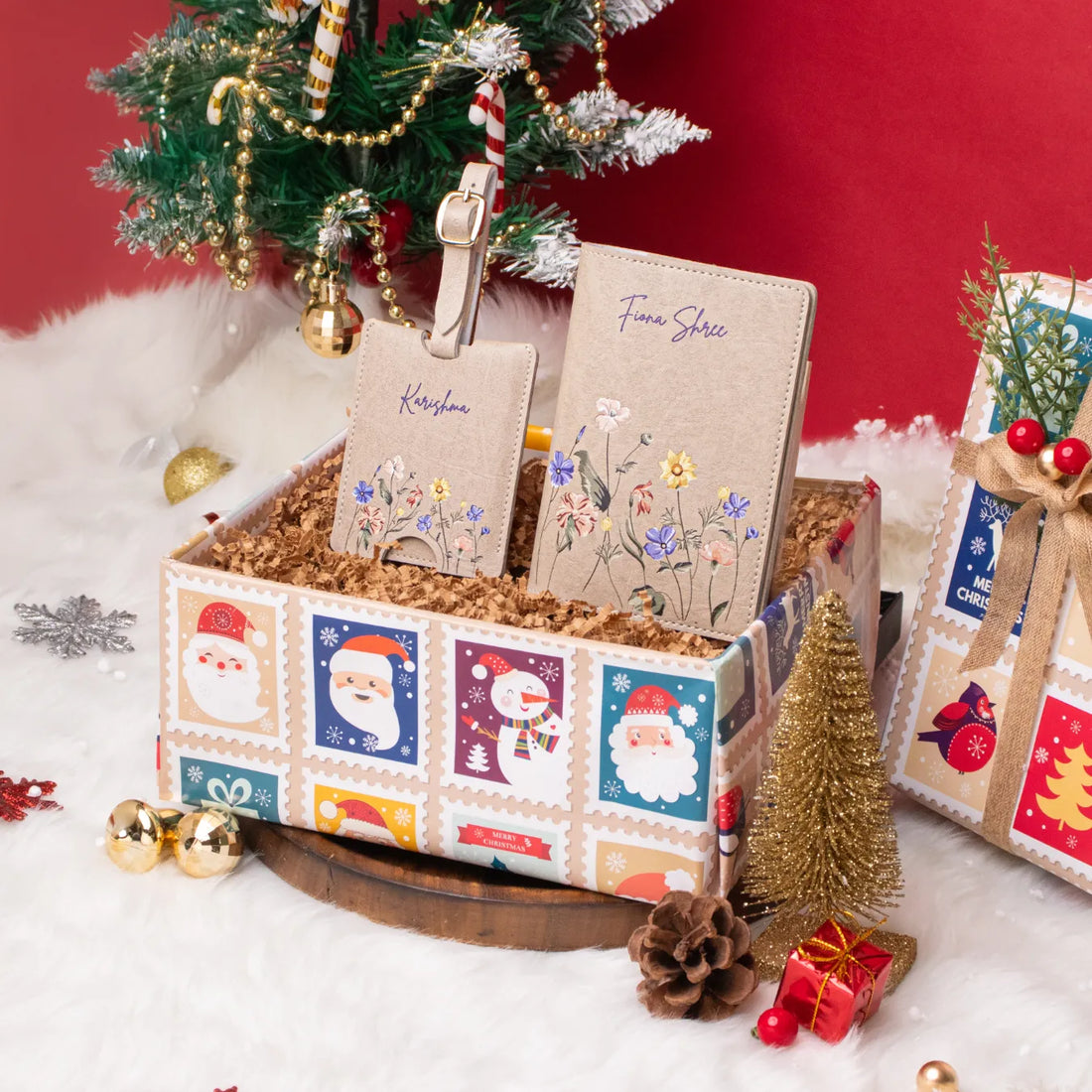 Christmas gift box with personalised floral diary and tag