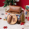 Christmas gift box with personalised Dopp kit and personalised lipstick keychain