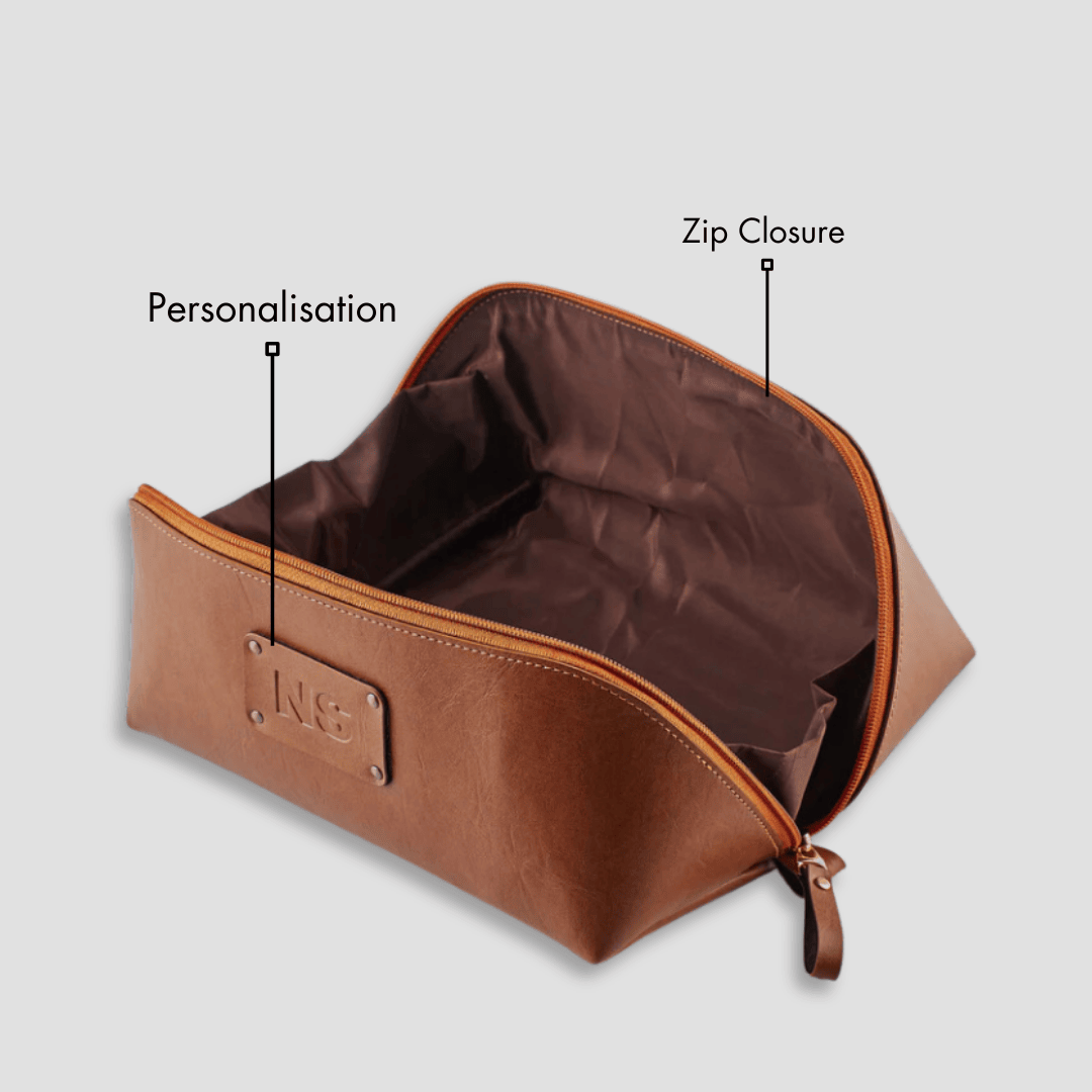 Waterproof Leather Dopp Kit Tan| Personalized Travel Toiletry Organizer – The Black Box Co