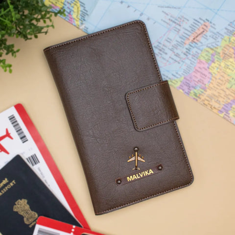 PERSONALISED FAMILY PASSPORT COVER - BROWN