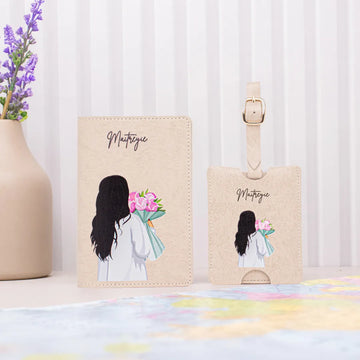Personalized beige bloom passport cover and luggage tag