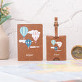 Personalized tan hot air balloon passport cover and luggage tag