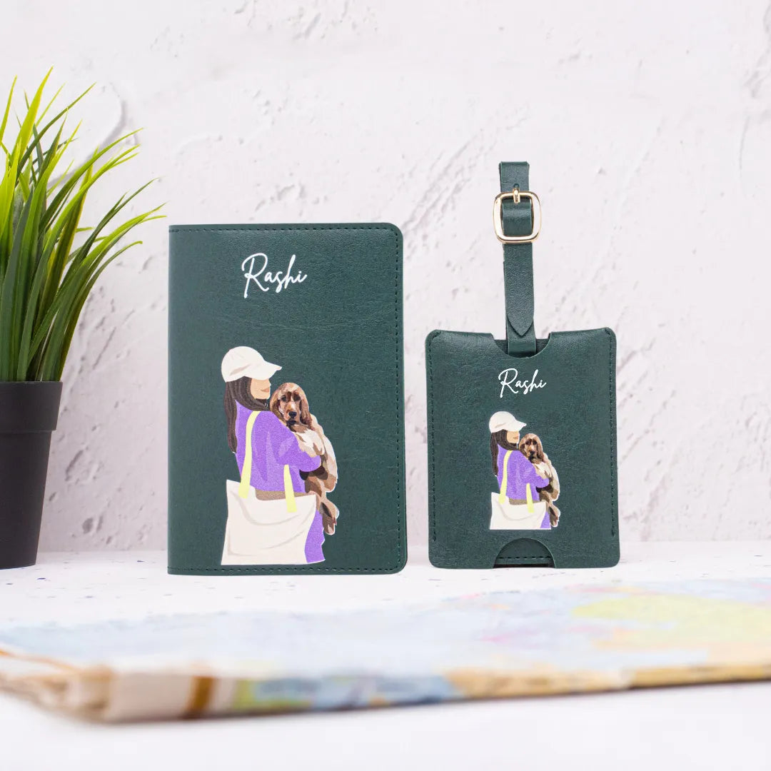 Personalized green pet lover passport cover and luggage tag