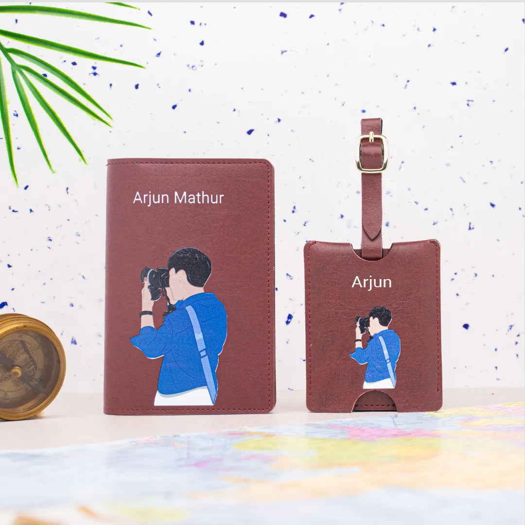 Personalized maroon passport cover and luggage tag