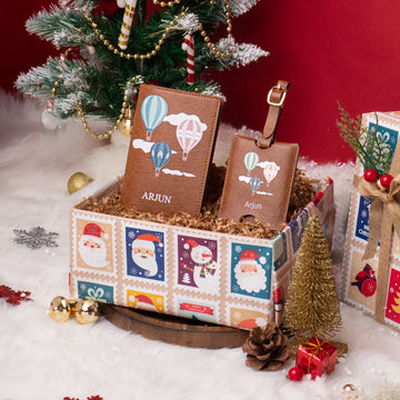 Christmas gift box with personalised diary and luggage tag