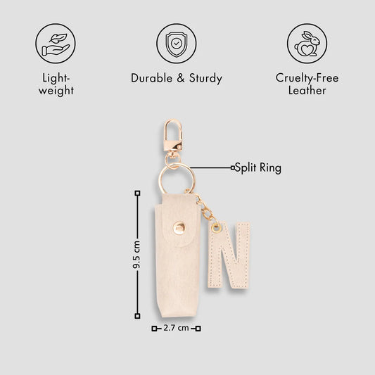 Beige keychain pouch with N charm