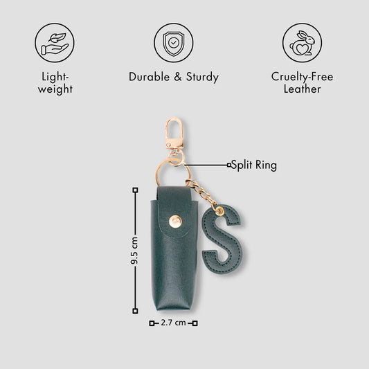 Green keychain pouch with S charm