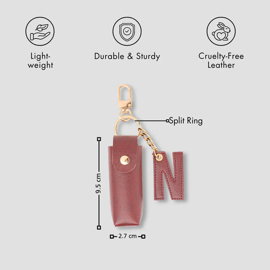 Maroon keychain pouch with N charm