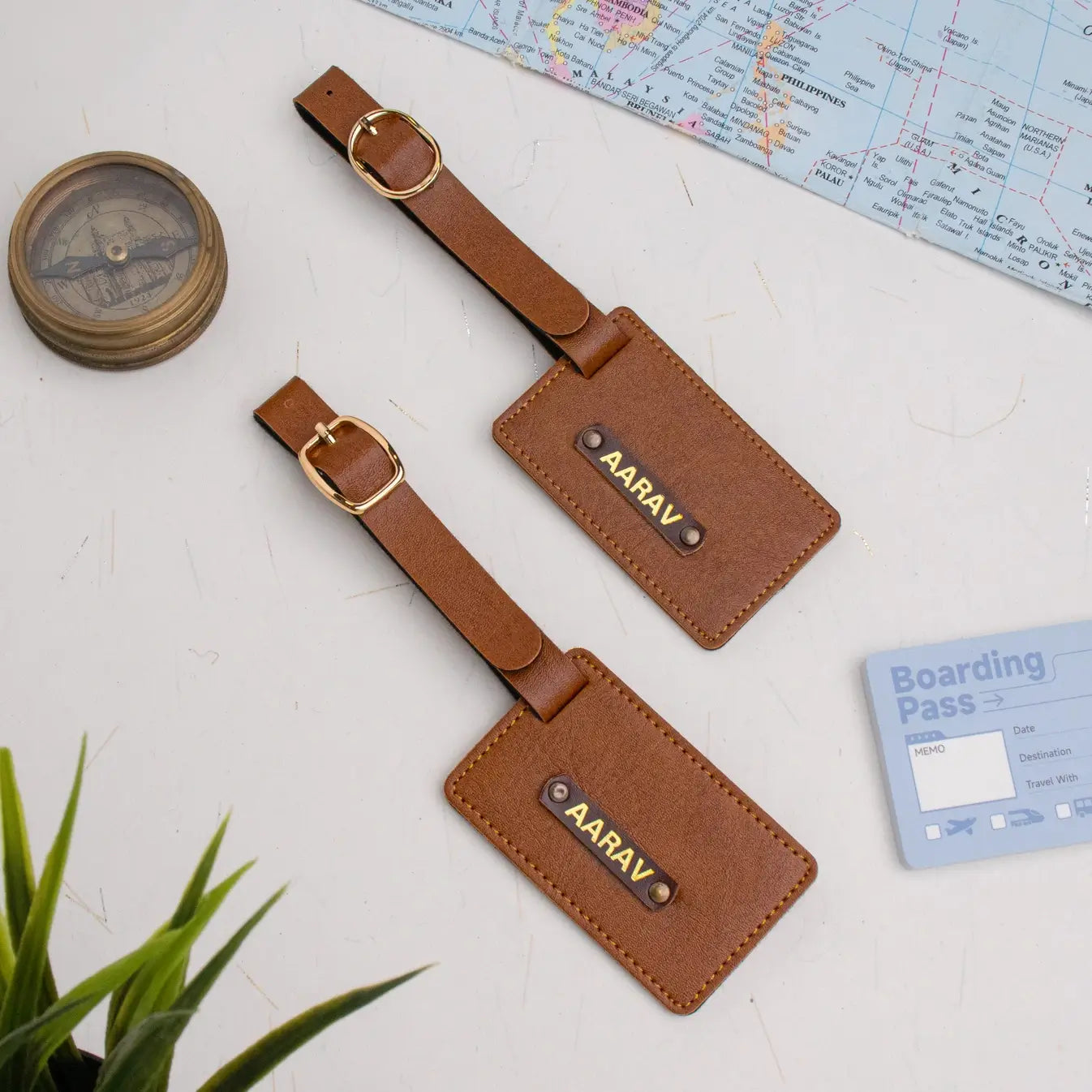 Tan personalised luggage tag