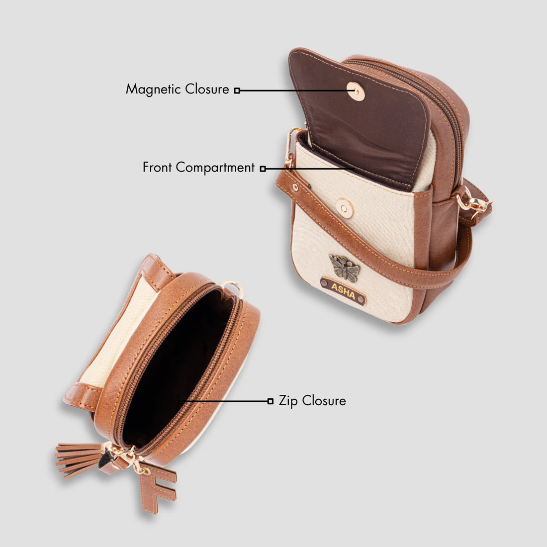 Tan sling bag charm