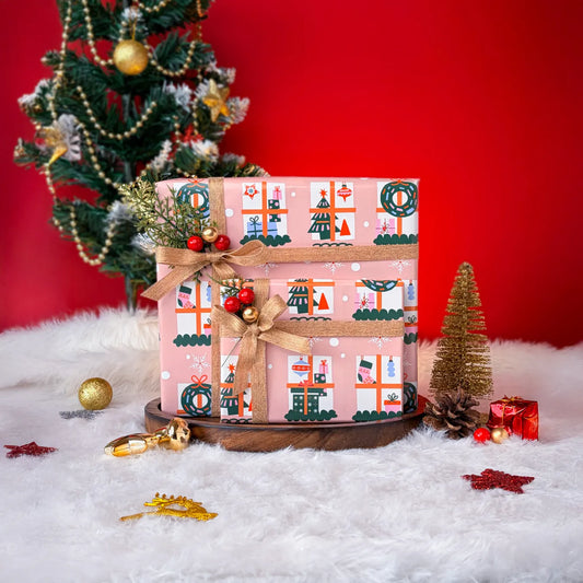 Festive Christmas gift box with holiday wrapping and decor