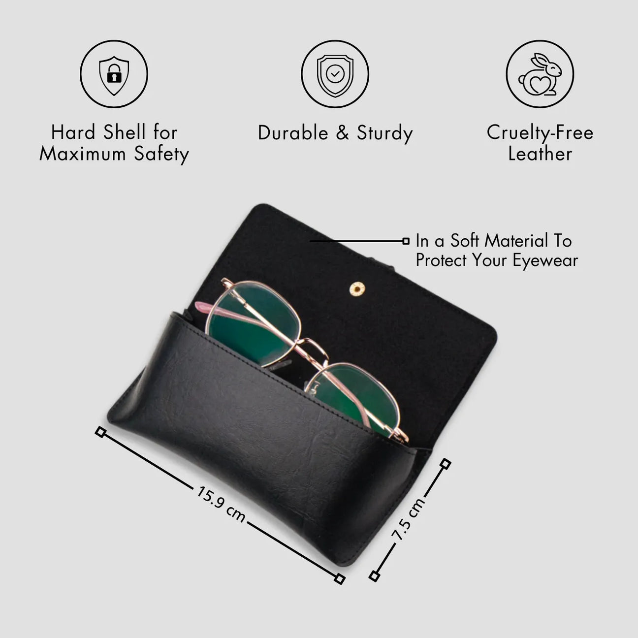 Black sunglass case with glasses inside