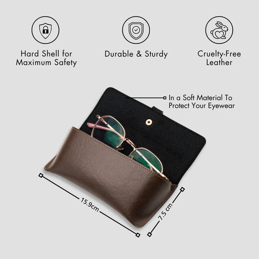 Brown personalised eyewear case with strap