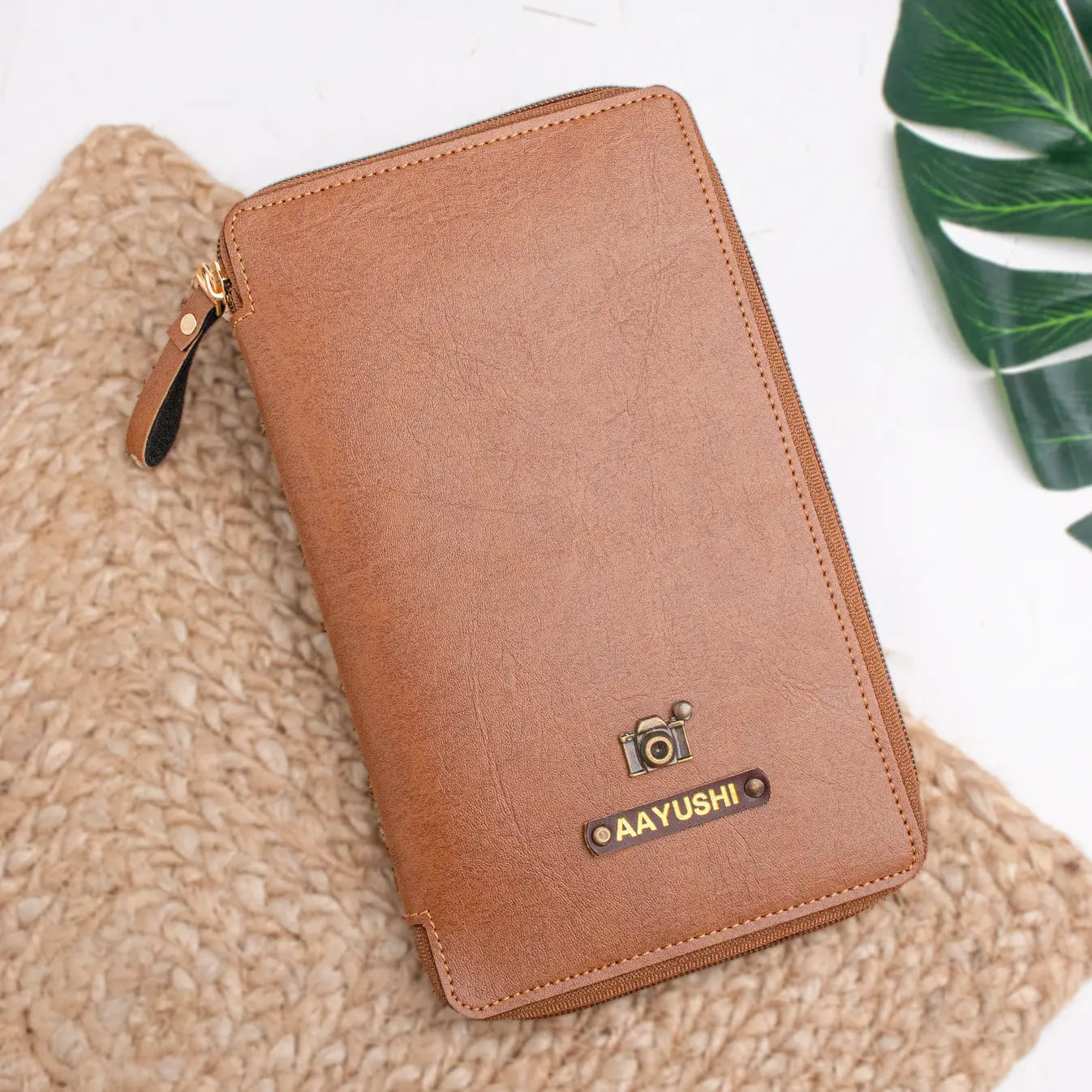 Tan zippered travel case