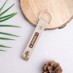 Beige leather keychain