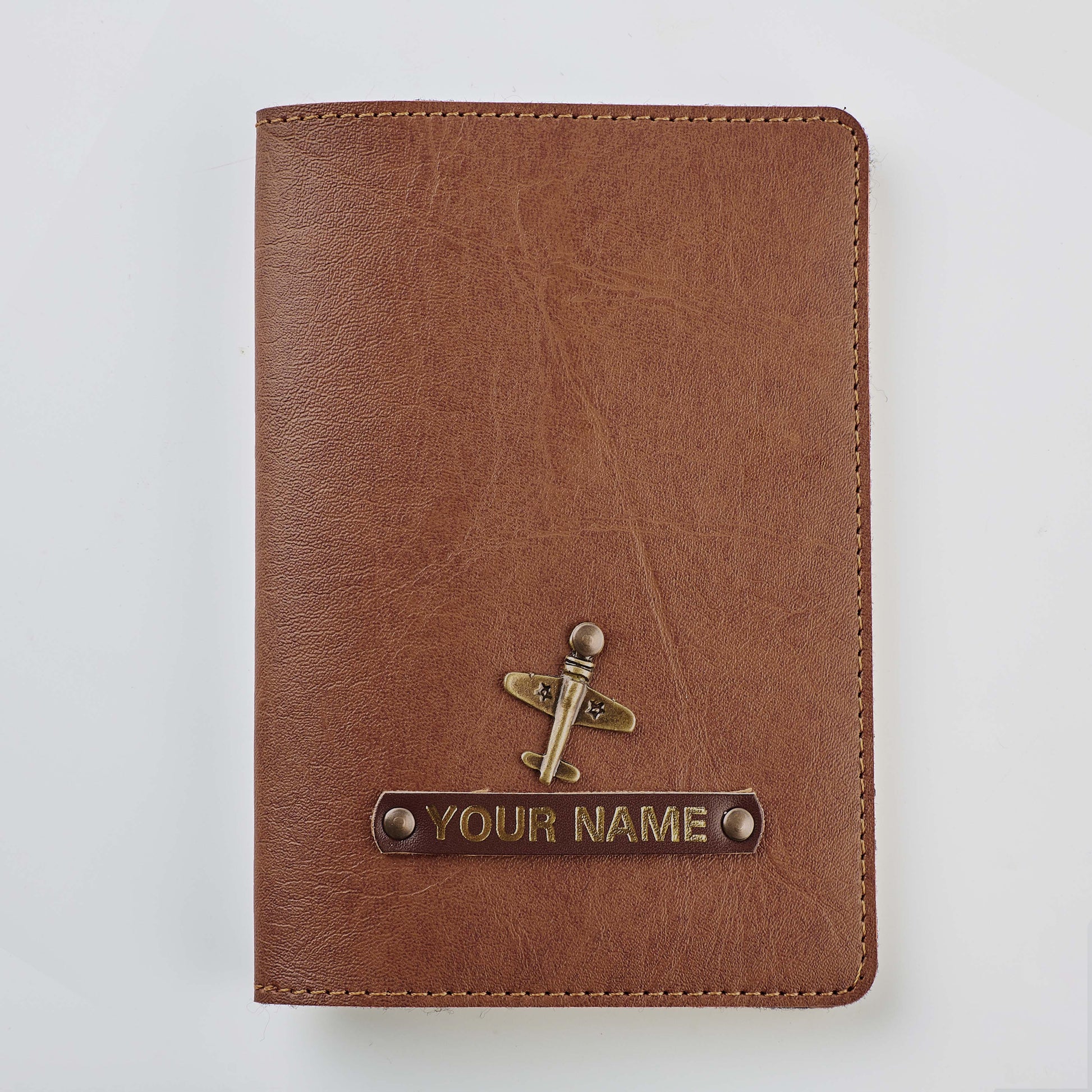 Personalized Distressed Leather Composition Notebook Cover; Brown