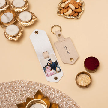 Beige photo keychain