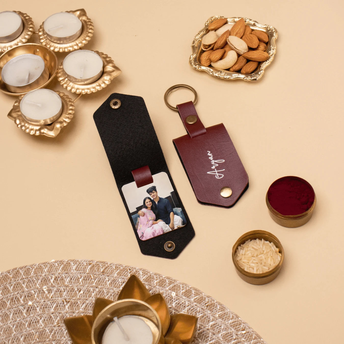 Maroon photo keychain