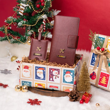 Holiday hamper with personalised travel wallet and photo keychain