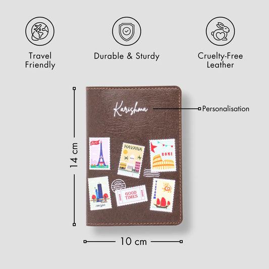 Brown travel pouch with features