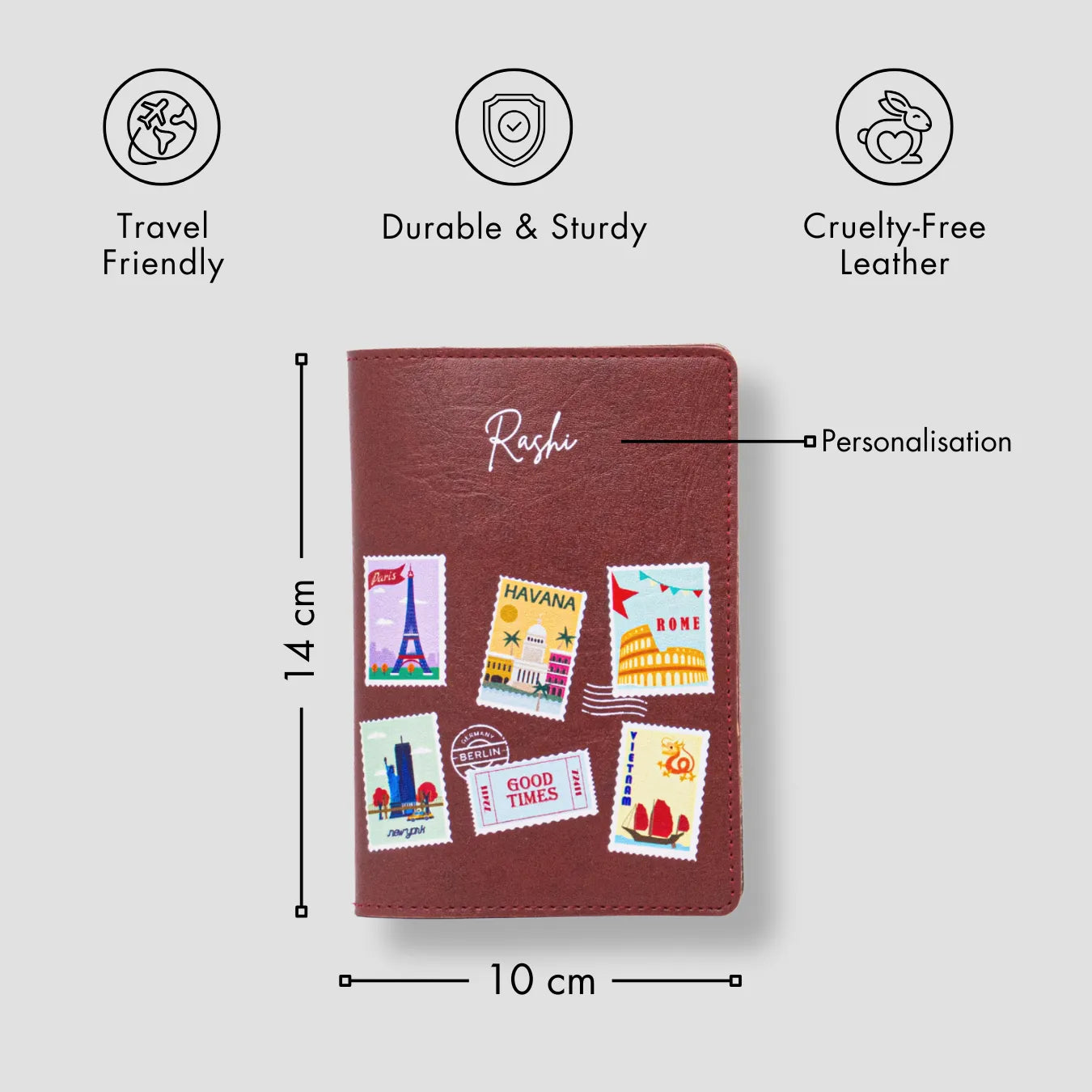 Tan travel pouch with features