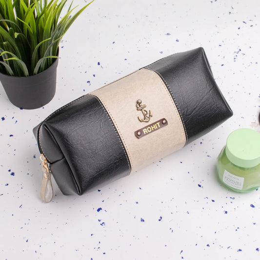 PERSONALISED STRIPE TRAVEL POUCH - BLACK