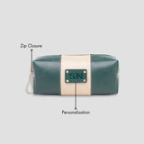 Green striped travel pouch with initial