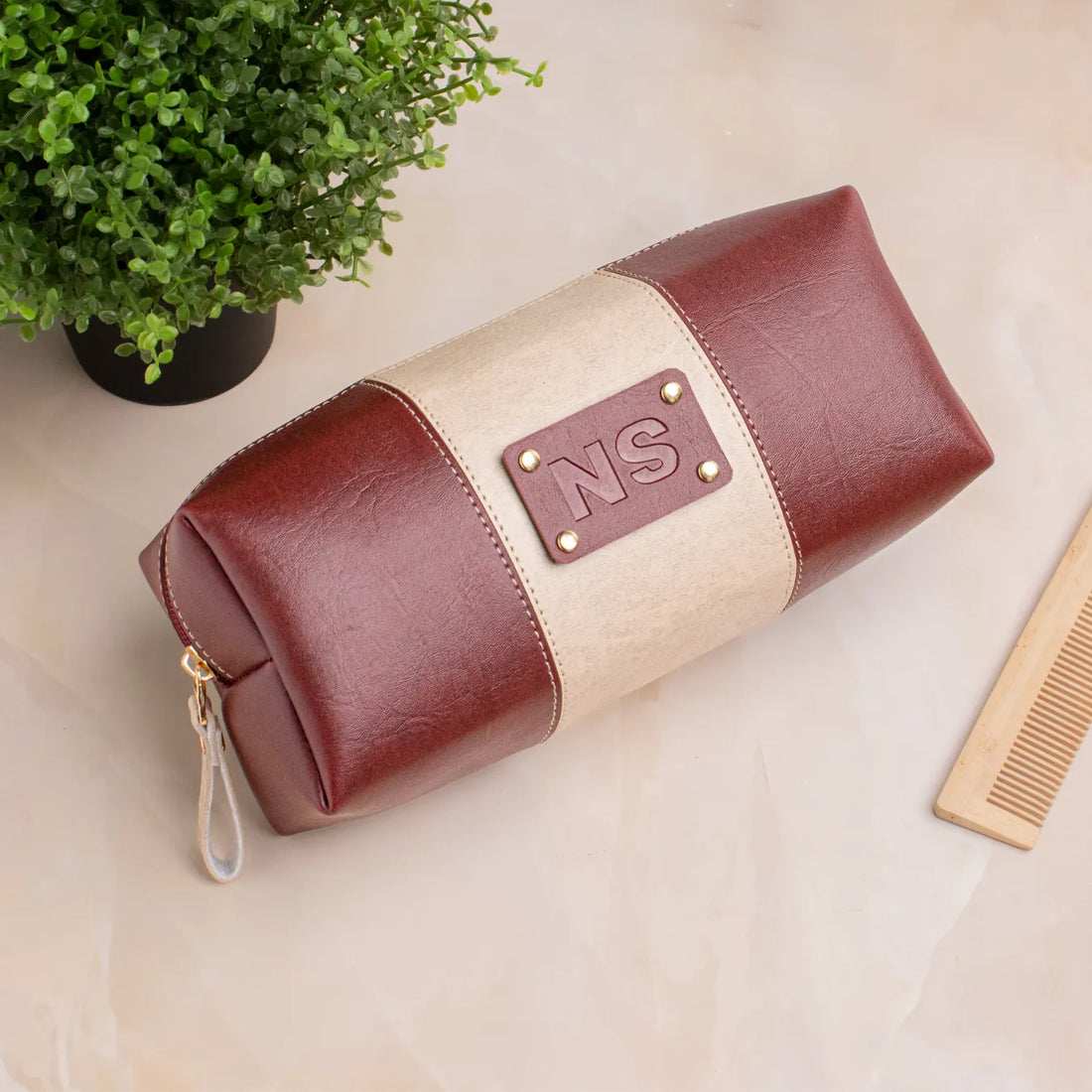 Maroon pouch initials