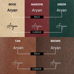 Personalised name in bold and cursive across multiple color backgrounds