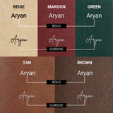 Personalised name in bold and cursive across multiple color backgrounds