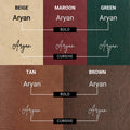Personalised name in bold and cursive across multiple color backgrounds