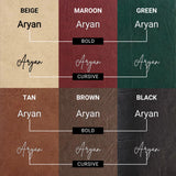 Personalised name in bold and cursive across multiple color backgrounds