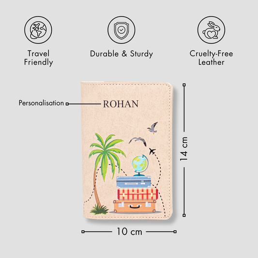 Beige passport cover with travel design