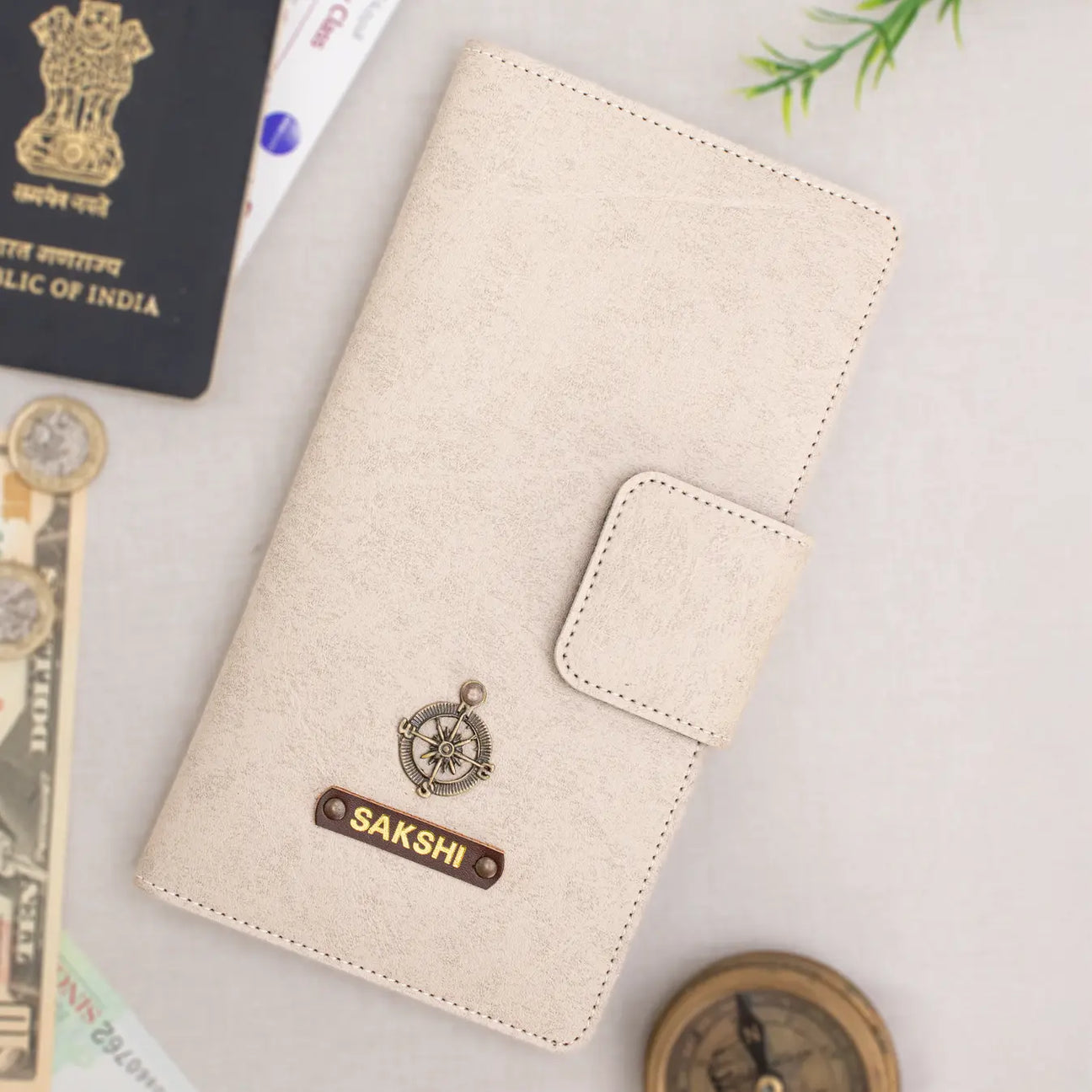 Beige travel wallet