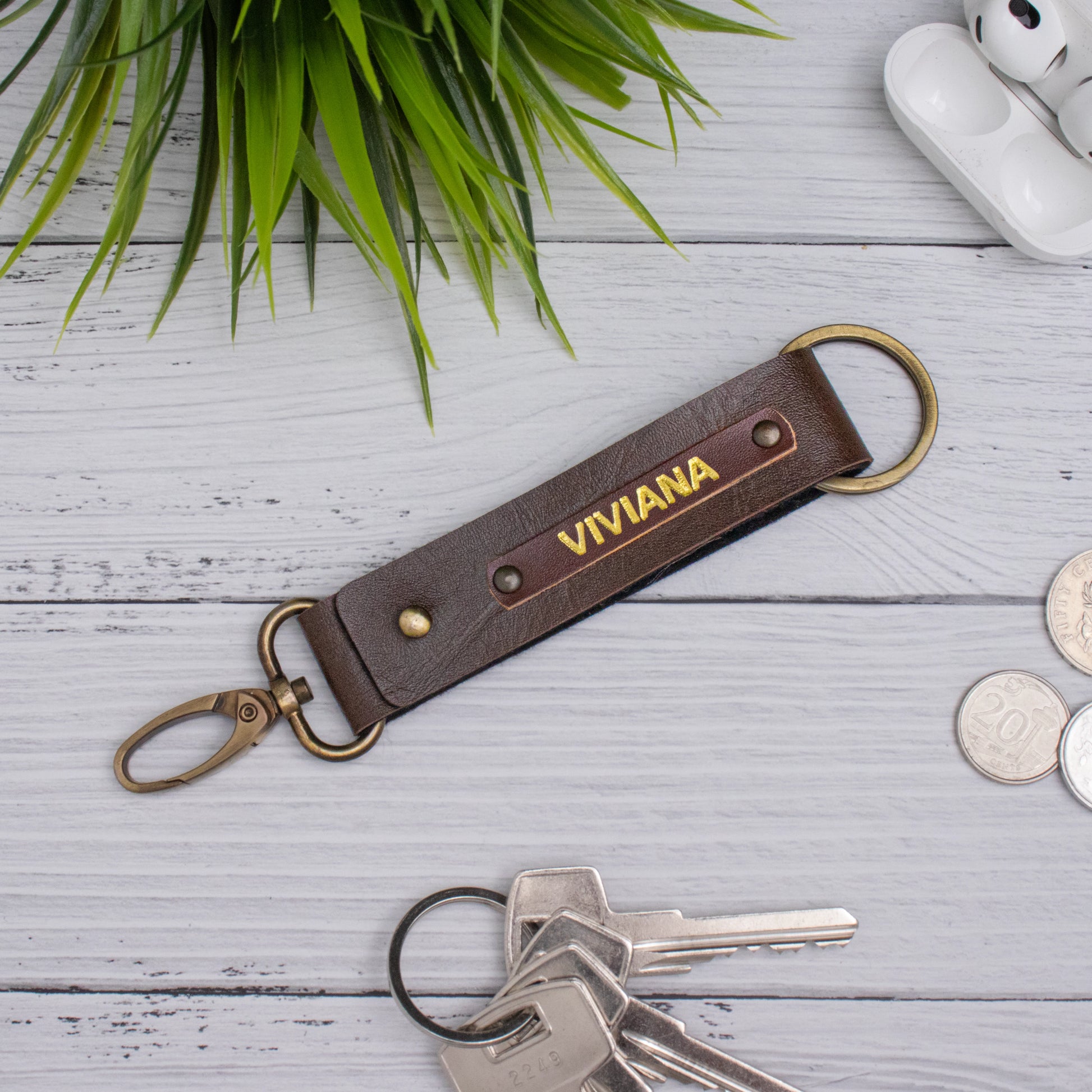 Double-Sided Personalized Keychains Brown – The Black Box