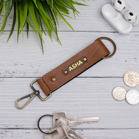 PERSONALISED TWO SIDED KEYCHAIN - TAN