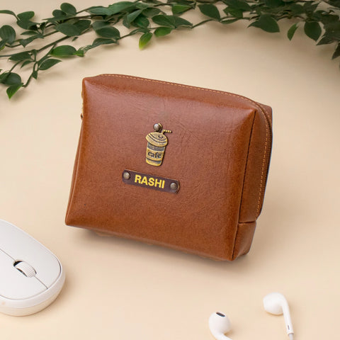 PERSONALISED ZIPPERED CHARGER CASE - TAN