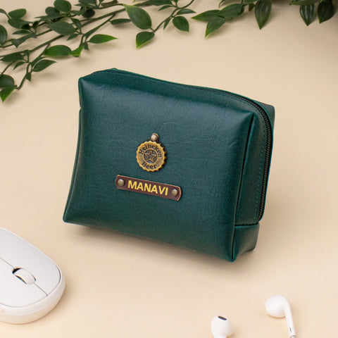 PERSONALISED ZIPPERED CHARGER CASE - GREEN