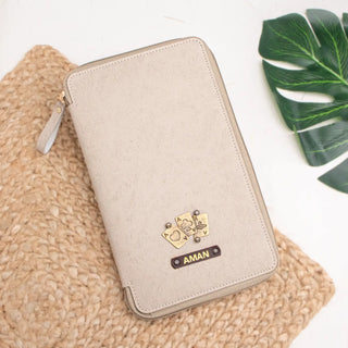 Beige zippered travel case