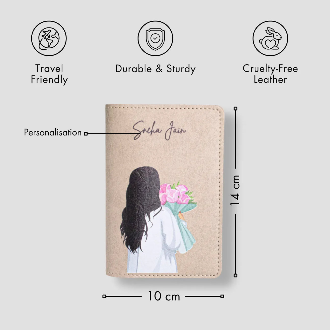 Beige passport holder with card slot