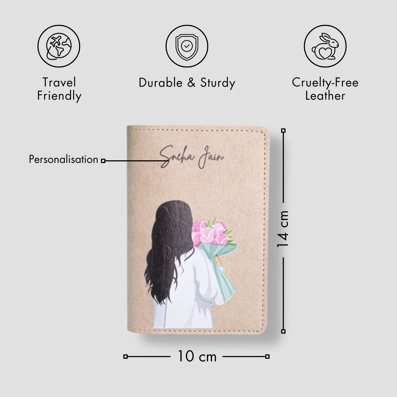 Beige passport holder with card slot